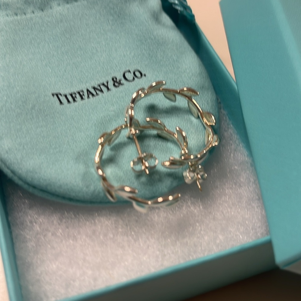 Tiffany & Co. Paloma Picasso Olive Leaf Hoop Earrings, Sterling Silver